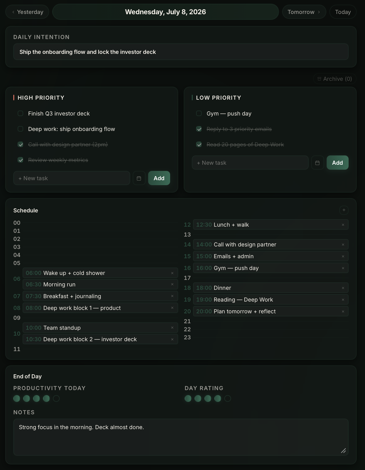 Momentum Plan — daily planning with time blocks
